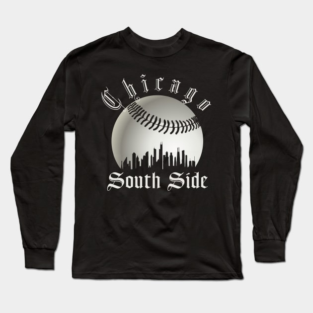 Vintage Chicago City Skyline White Baseball South Side S.O.X Long Sleeve T-Shirt by justiceberate